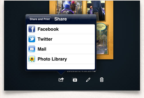 Easily share to Facebook, Twitter, Mail or add to your Photo Library